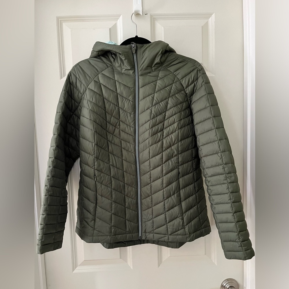 Women’s Lands End Primaloft Olive Green hooded jacket Coat water resistant M
